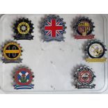 A collection of seven period Vespa Club of Britain enamel plaques, including Founder Member, 7.5 x