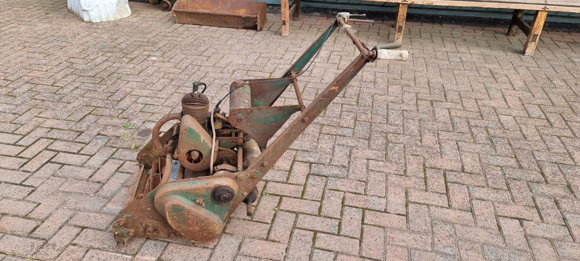 A vintage petrol lawn mower. - Image 2 of 6