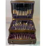 An oak cased canteen of cutlery, Sheffield silver-plated.