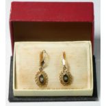 A pair of 9ct gold and diamond Victorian style ear rings, 1.1gm, box