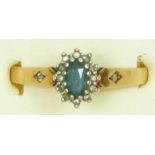 A 9ct gold blue topaz and diamond cluster ring, P 1/2, 2.1gm
