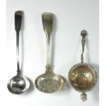 A George III Scottish silver toddy ladle, by M & R, Edinburgh 1814, a Victorian sugar sifter