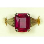 A 9ct gold and synthetic ruby dress ring, G, 2.1gm