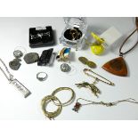 A 9ct gold chain and ear ring, 2.2gm, an YSL metal pendant, a silver fox hunting brooch, a silver