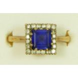 A synthetic sapphire and spinel square cluster ring, L, 3gm