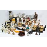 A collection of ceramics in three boxes, to include steins, vases, figurines and other cabinet