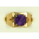 A 9ct gold and amethyst single stone ring, J 1/2, 4gm