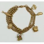 A 9ct rose gold double curb link charm bracelet, 39gm.