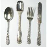 An American sterling silver three piece cast christening set, together with a sterling silver
