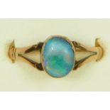 A Vintage 9ct rose gold black opal single stone ring, probably a doublet, P, 1.4gm