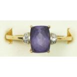 A 9ct gold amethyst and diamond dress ring, N 1/2, 2.3gm