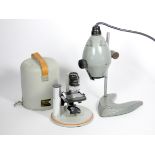 A Mecopta, Czechoslovakia microscope, serial number 856912, metal construction with 10x optic, metal