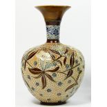 A Royal Doulton Lambeth stoneware vase, circa 19th century, the spayed rim above a globular body