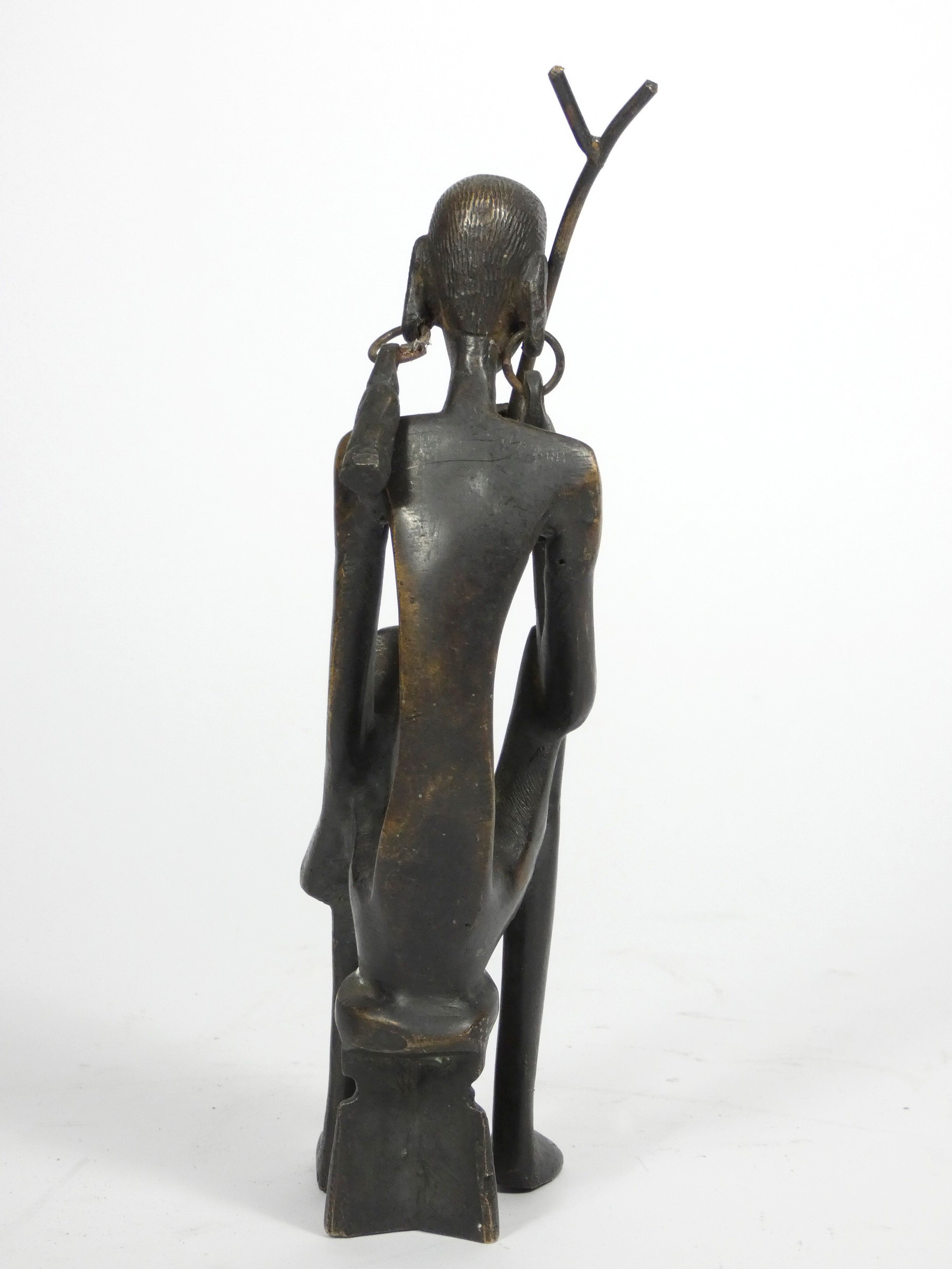 An African cast bronze figure of a seated woman, 21cm, - Image 2 of 3
