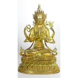 A Tibetan Buddhist deity Chenrezig brass statue, 33cm,