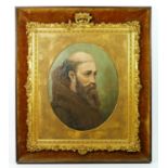 19th century Italian School, bearded monk portrait, oval giltwood framed within a velvet border, cut