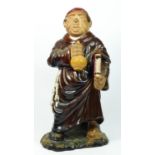 Jose A. Cunha, Caldas Pottery, Portugal, a majolica monk pitcher, removeable head, 32cm.