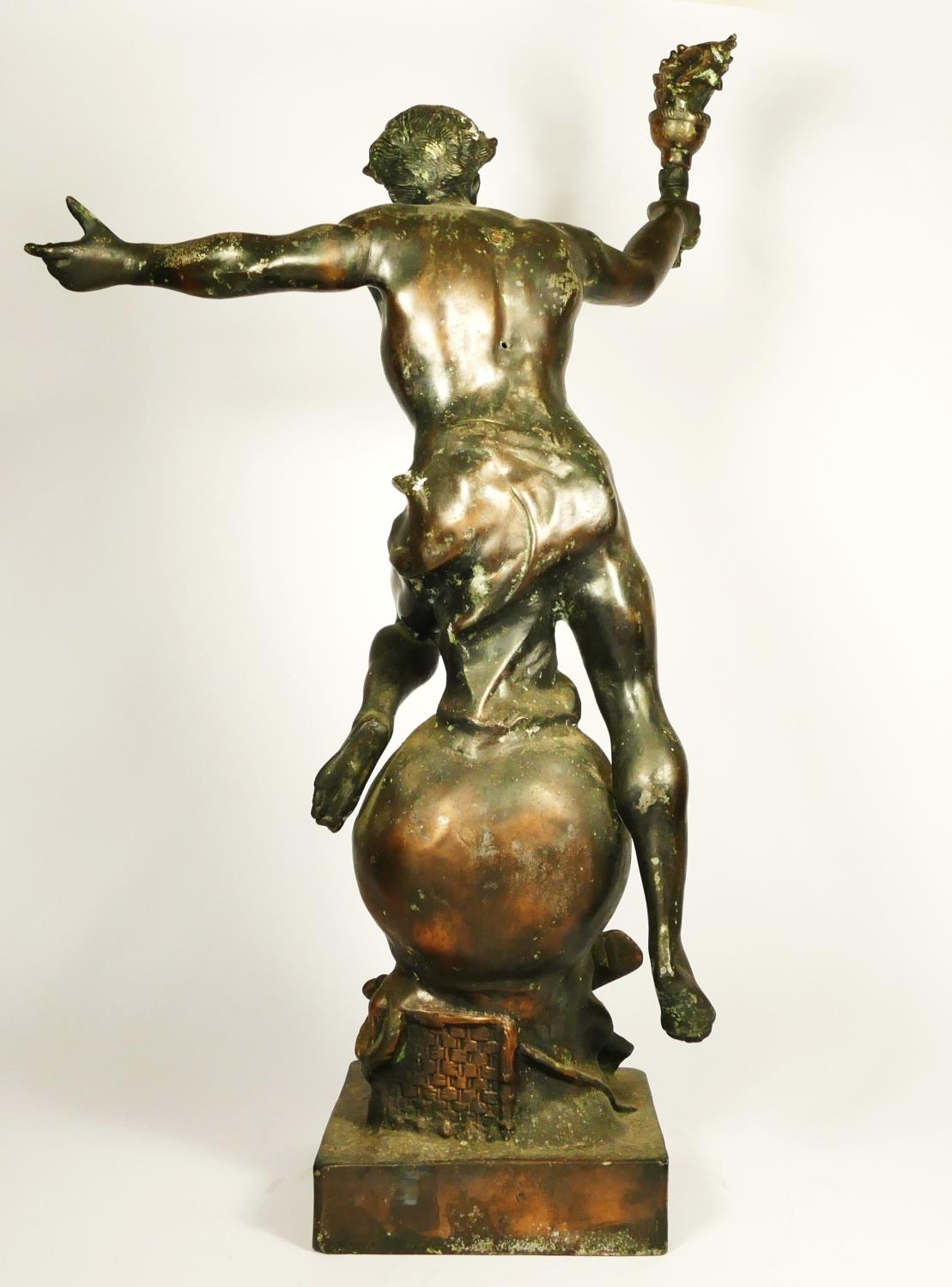 L'Aviation, an early 20th century bronzed spelter trophy/statue, depicting a youth holding a flaming - Image 6 of 7