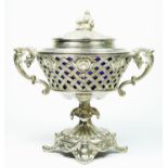 A French silver lidded pedestal basket, apparently no makers mark, Minerva three times, the basket