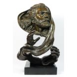 Rubin, a cast bronze bearded male bust, with outsweep hands, marble base, signed, 34cm.