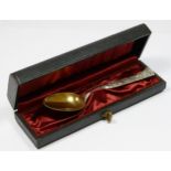 Tiffany & Co., a Sterling Silver cast christening spoon, with textured gourd decoration, initialled,