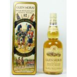 Glen Moray Single Highland Malt whisky 12 Years Old, 70cl, in collectors tin depicting The Black