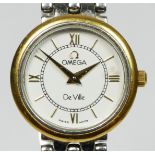 Omega De Ville, a bi metal ladies quartz wristwatch, off white textured dial, case numbered