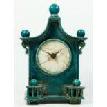 A Japanese inspired Raku pottery mantel clock, by Ian Roberts, circa 1995, inscribed to base IR/