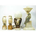 A French marble table lamp, in the form of an eagle on a pedestal, 33cm, together with a matching