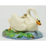 A Clarice Cliff swan posy vase holder, circa 1940, modelled as an open backed swan on floral and