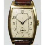 An Art Deco 9ct gold manual wind gentleman's wristwatch, Chester 1934, the silvered dial with Arabic