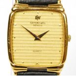 Raymond Weil, an 18k gold plated quartz gentleman's wristwatch, ref 5747, leather strap, recent