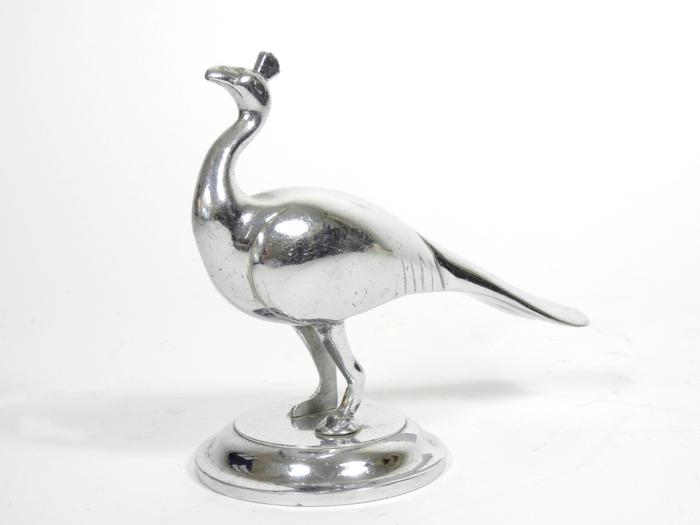 A vintage chrome car mascot, in the form of a peacock, signed T.C., 15 x 13cm - Image 2 of 4
