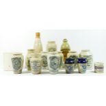 A collection of Victorian storage jars, including Burn's, Dockhead, Dumfries, Lawrence, Saxmundham