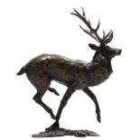 A limited edition bronze study of a running Highland stag , applied makers mark M?, 43/150, 14cm