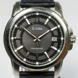 Bulova, Precisionist, a stainless steel date quartz gentleman's wristwatch, black dial with