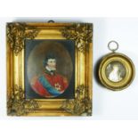 An early 19th century miniature on steel, depicting a Hussars officer with blue sash and star, 15