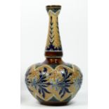 A late 19th century Royal Doulton Lambeth baluster form narrow neck stoneware vase, impressed