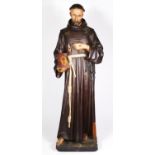 An early 20th century painted plaster statue of a stigmata monk, 81cm