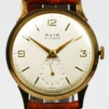 Avia, a 9ct gold manual wind gentleman's wristwatch, Edinburgh 1964, silvered dial with subsidiary