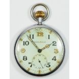 Jaeger LeCoultre, a British Army G.S.T.P. nickel cased manual wind pocket watch, Arabic numerals,