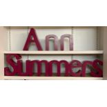 An Ann Summers shop display sign, power coated pressed metal, individual letters