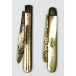 A Victorian silver and mother of pearl fruit knife, Sheffield 1892 and another with broken mother of