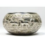 An Indian Raj period silver bowl, by KAA, embossed and chased with animals, diameter 8cm, 96gm