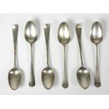 A George II silver set of six bottom marked drop heel tea spoons, Maker WP, lion passant only,