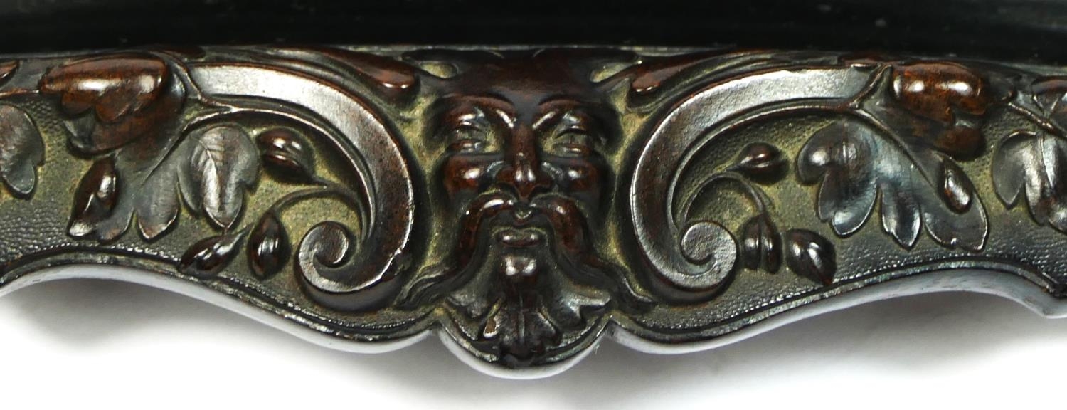 A 19th century French carved lignum vitae pen tray, with mask and floral decoration, 31 x 10cm. - Image 2 of 6