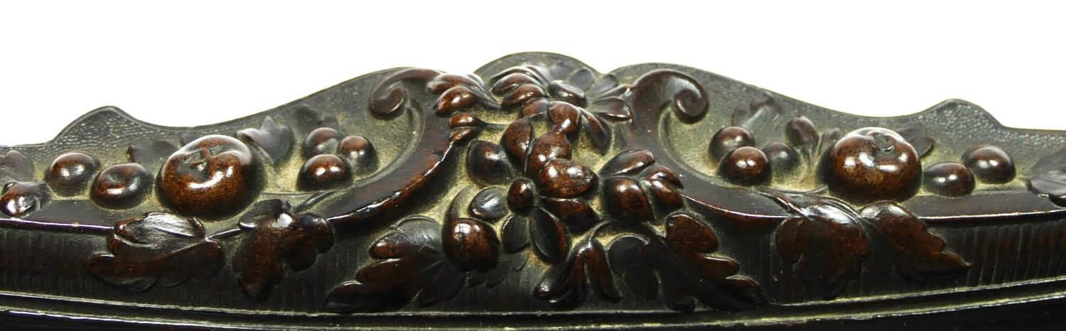 A 19th century French carved lignum vitae pen tray, with mask and floral decoration, 31 x 10cm. - Image 6 of 6