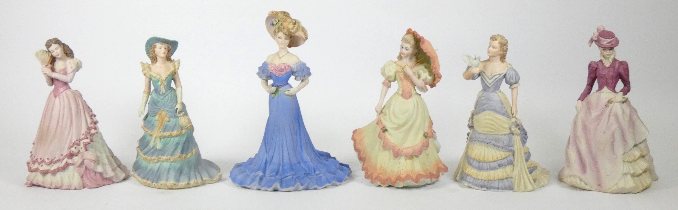 Six boxed Coalport figures, to include Cheyne Walk, Age Of Elegance Hyde Park, Gala Occasion,