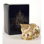 A Royal Crown Derby figure, Cottage Garden Cat, gold seal on base, boxed