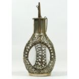 A Chinese silver and glass perfume bottle, Hong Kong, c.1910-20, with bamboo leaf decoration,